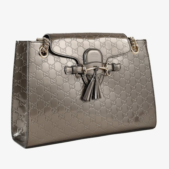 Gucci Shine Guccissima Large Emily Chain Shoulder Bag in Metallic Leather - Picture 2 of 11